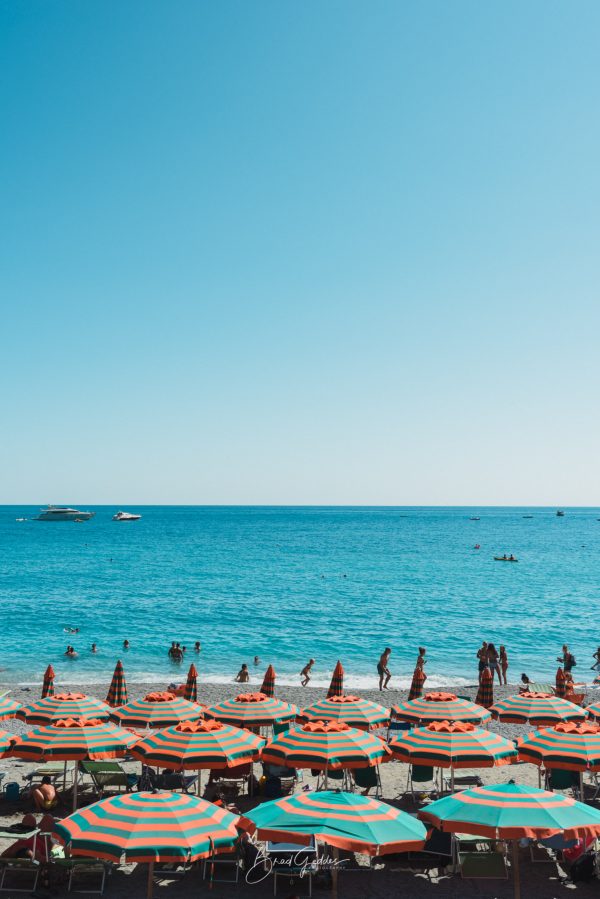 Monterosso al Mare, Italy, Cinque Terre, Italia, Europe, Summer, Umbrella, Ocean, Beach, Beach Days, Swimming, Blue Sky, Brad Geddes Photography